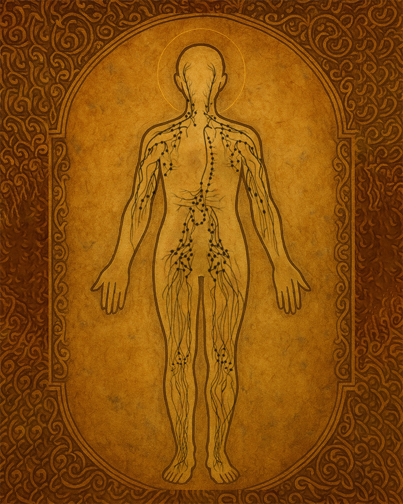 A surreal, artistic depiction of a woman intertwined with roots, mushrooms, and cellular structures, floating in a dreamy microbiological landscape. The words "Could it be as simple as KOMBUCHA?" overlay the ethereal design, tying nature to science.